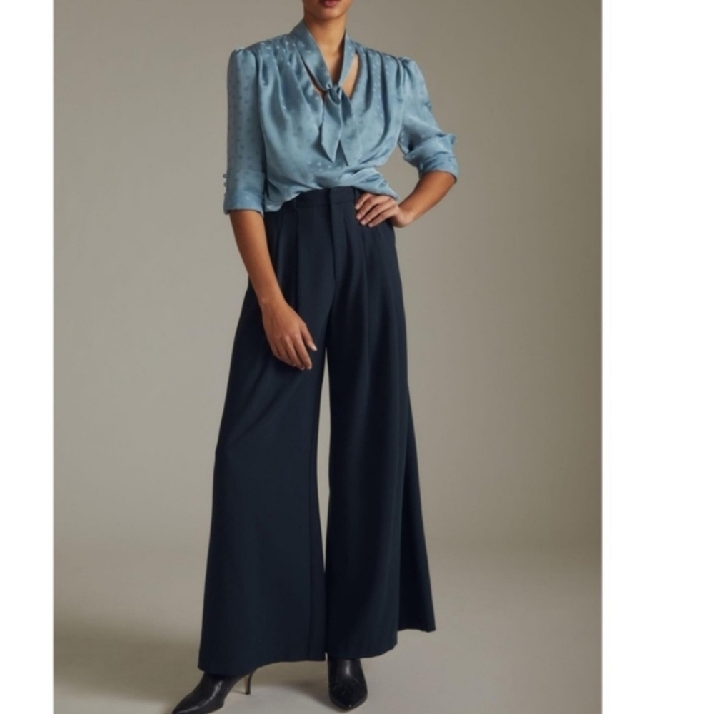 Favorite Daughter Navy Pleated Wide Leg Pant